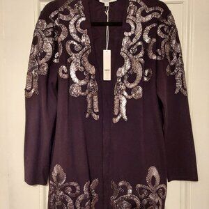 NWT Chico's Black Open Cardigan w/ Silver Metallic Accents size 2 (12/14)